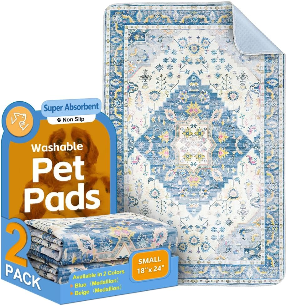Washable Pee Pads for Dogs 2 Pack Reusable Puppy Training Pads 24″x18″ Super Absorbent Waterproof Dog Training Pads, Non-Slip Potty Pads Whelping Pads Litter Mat Pet Supplies Blue