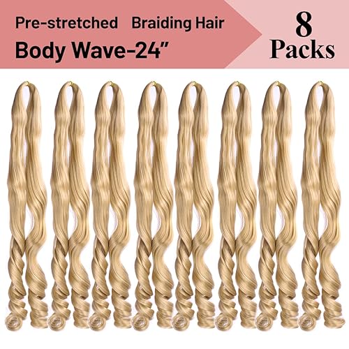 Miniatura 4 de Cabello trenzado francés de 24 pulgadas, suelto, ondulado, paquete de 8 extensiones de cabello rizado para trenzar, 2.65 ozpaquete, #24, extensiones
