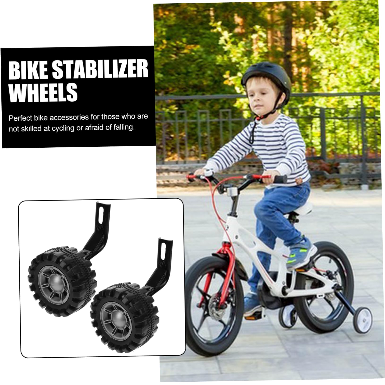 HANABASS Ruedas Auxiliares de Metal Negro para Bicicleta Infantil Soporte de Entrenamiento Seguro y Estabilizador Ajustable para Niños