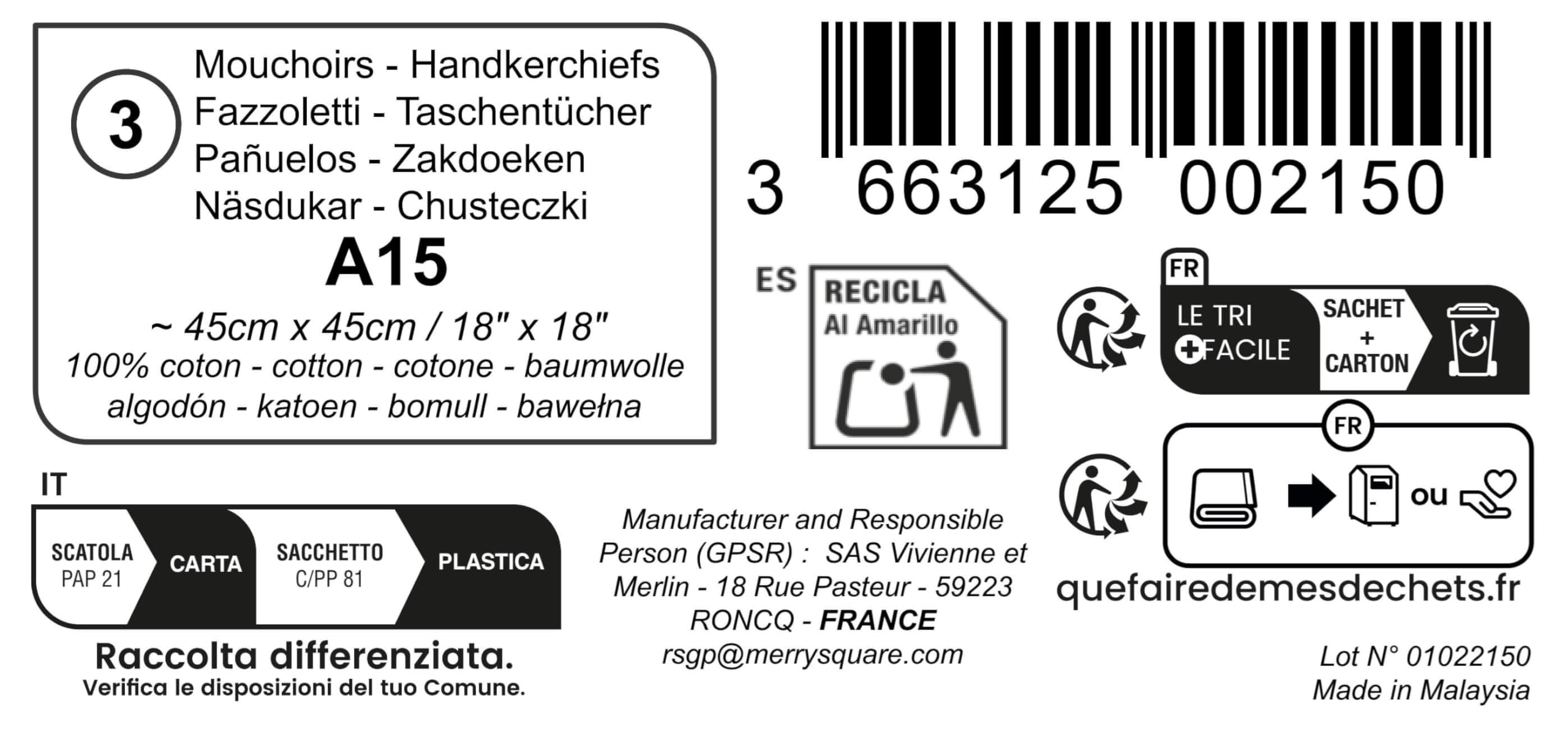 Chusteczki męskie Premium 100% bawełna czesana - 45cm x 45cm - 3 sztuki - model A15