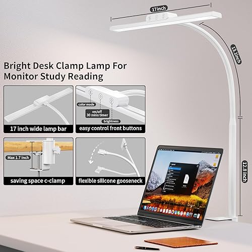 Miniatura 2 de KableRika Lámpara de escritorio, lámparas de escritorio LED con abrazadera, luces de escritorio de arquitecto para oficina en casa, lámpara de