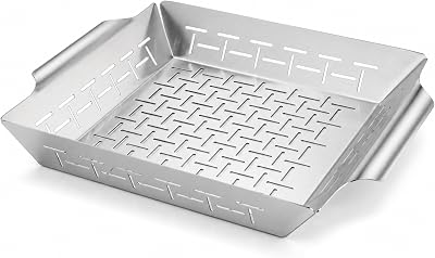 Vegetable Grill Basket Stainless Steel BBQ Grilling Basket for Vegetables Shrimp Fish Outdoor Cooking; 13 7/8'' ×13 3/4''