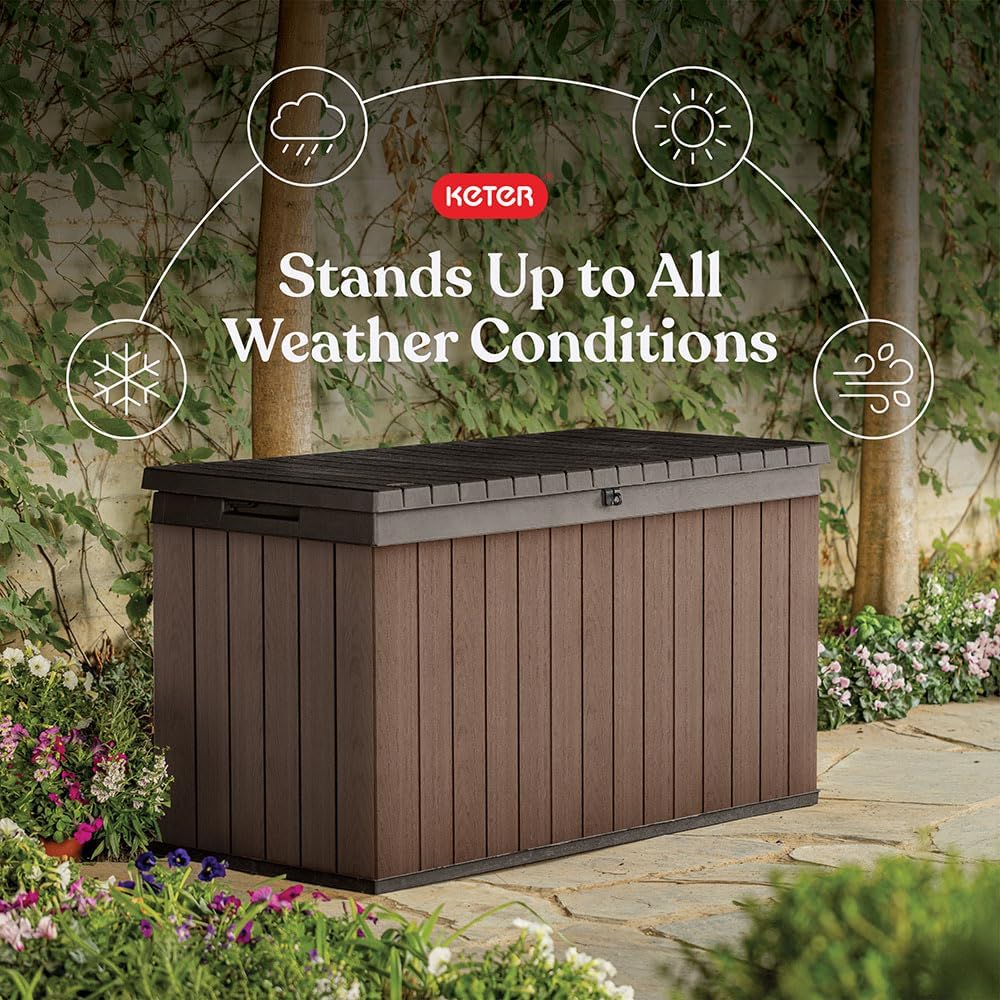 Keter Darwin 150 Gallon Resin Large Deck Box - Organization and Storage for Patio Furniture, Outdoor Cushions, Garden Tools and Pool Gear