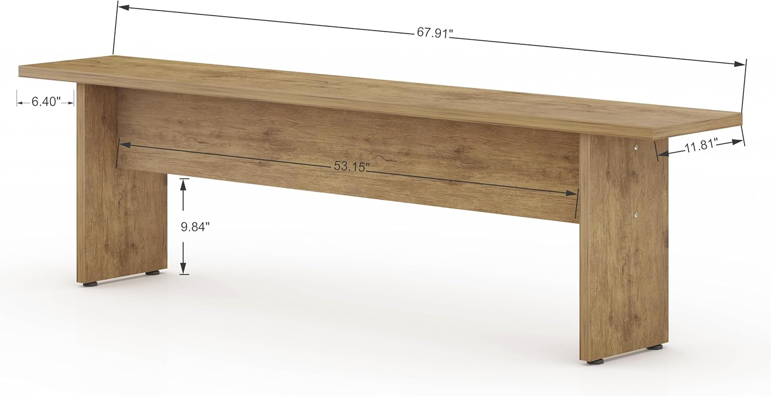 Manhattan Comfort Nomad 3 Piece Dining Set for 6 with Modern Kitchen Table and 2 Benches, Farmhouse Furniture with Rustic Wood Grain Finish, Pedestal Base, Easy Assembly, Dining Set, Nature