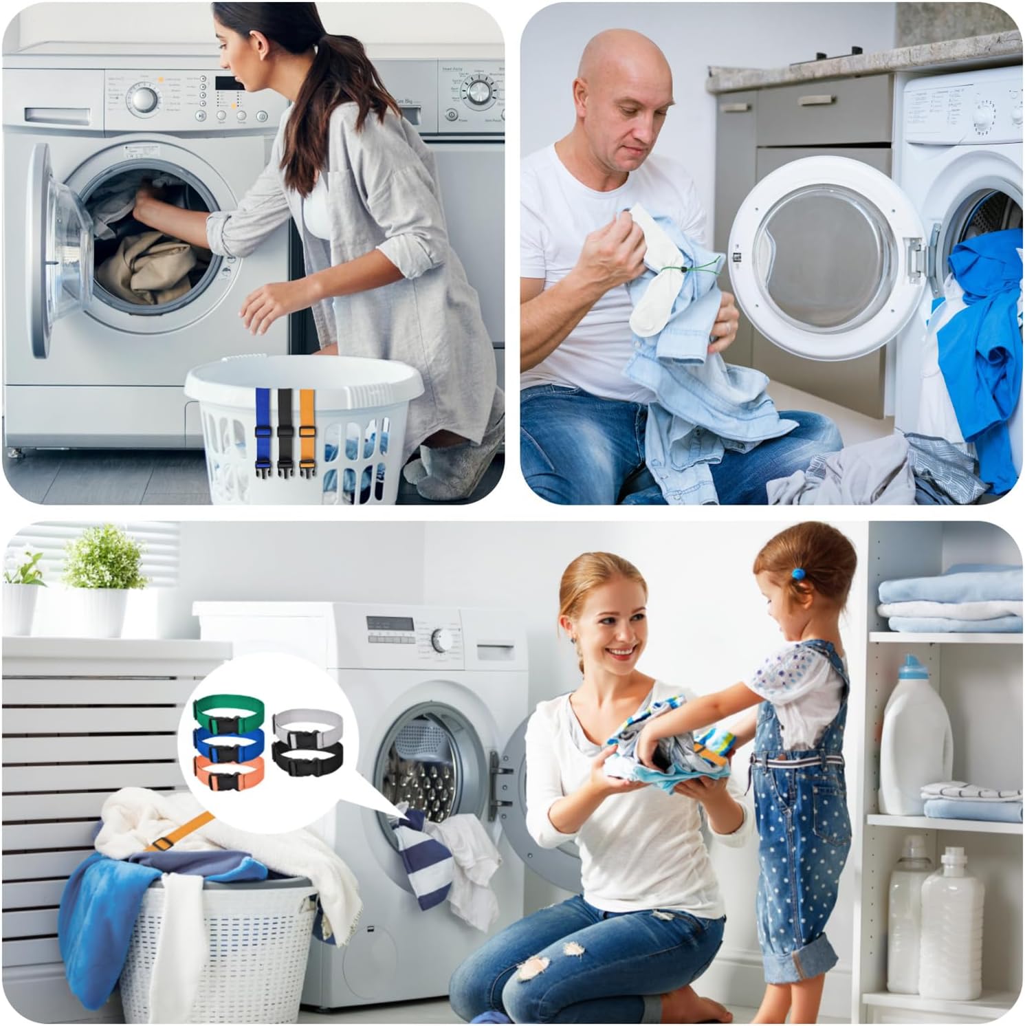 50 Pcs Laundry Strap Sock Clips Set,Amazing 20 Pcs Laundry Loops with Buckle and 30 Pcs Sock Clips for Laundry Nylon Strap Sock Organizer Accessories Tools for Washing Machine and Dryer image 2