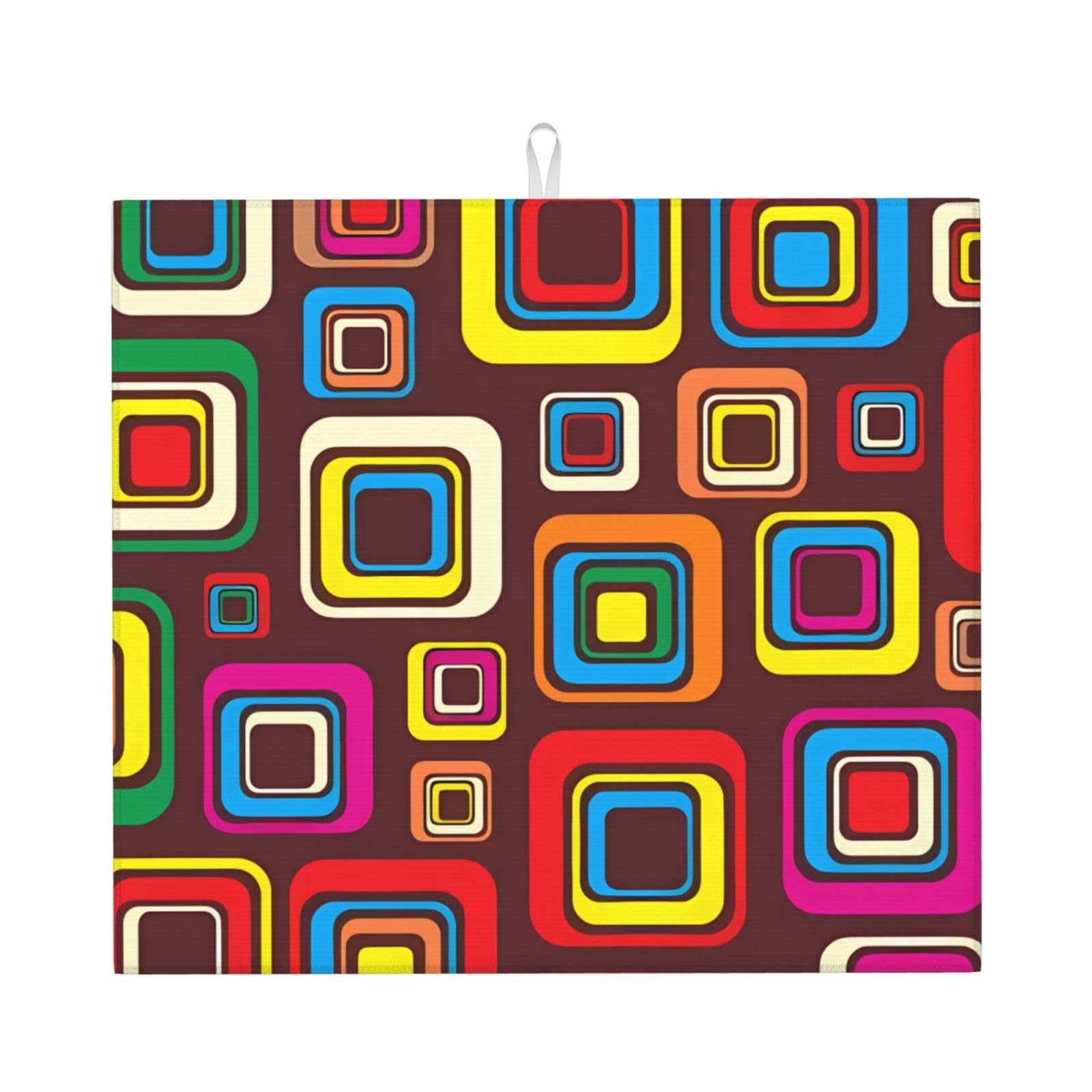WHJSHOP Colorful Squares Prints Kitchen Drying Mat – Absorbent Dish Throw for Countertops, Quick-Dry Non-Slip Layer with Colorful Prints, Ideal Housewarming Gift
