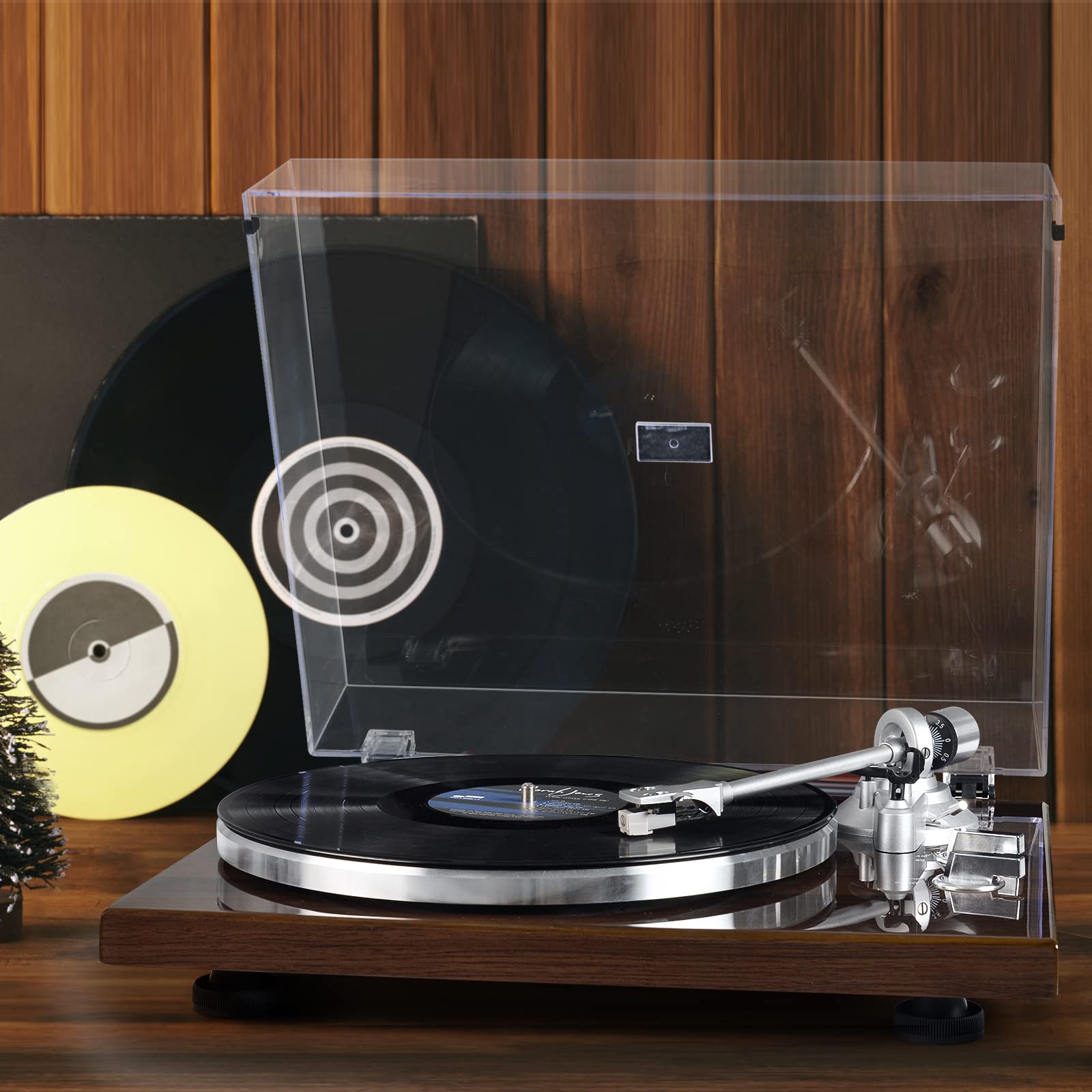 Platine Vinyle sans Fil À ENTRAÎNEMENT par Courroie, Tourne Disque Vinyle avec Cartouche Magnétique à 2 Vitesses 33 + 45 TR/Min, USB Record to PC, Sortie Ligne Phono