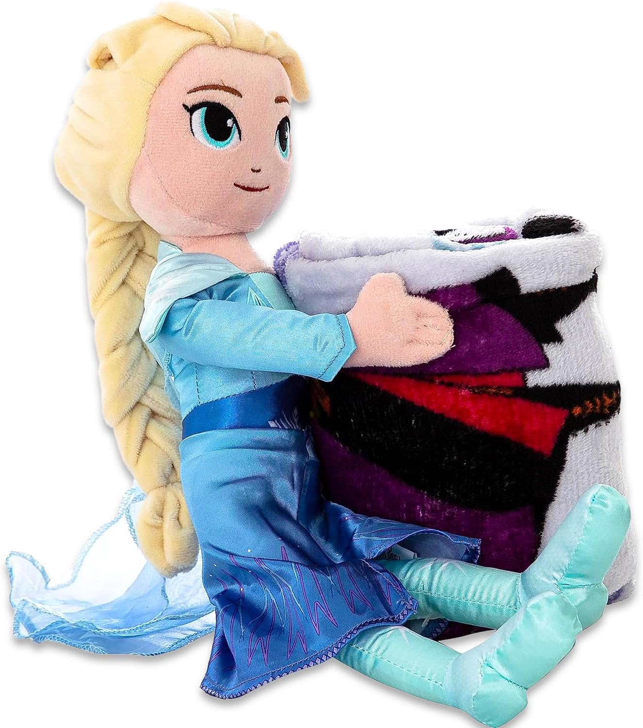 Disney Frozen Throw Blanket and Character Pillow - Bundle with Elsa Kids and Teens Blanket, Hugger Character, Stickers, More for Girls Frozen Blanket Size 40" x 50"