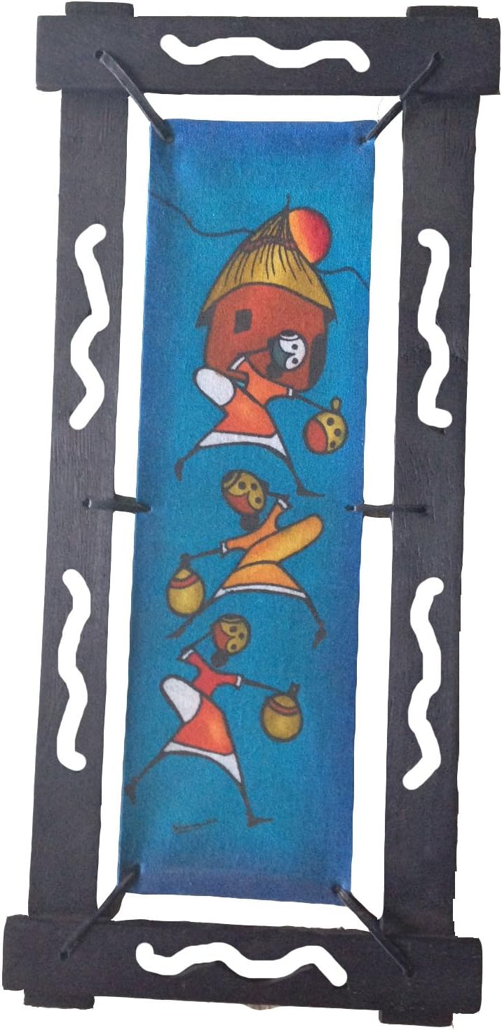 Framed Batik Painting- Women Walking with Pots on Their Head: Blue