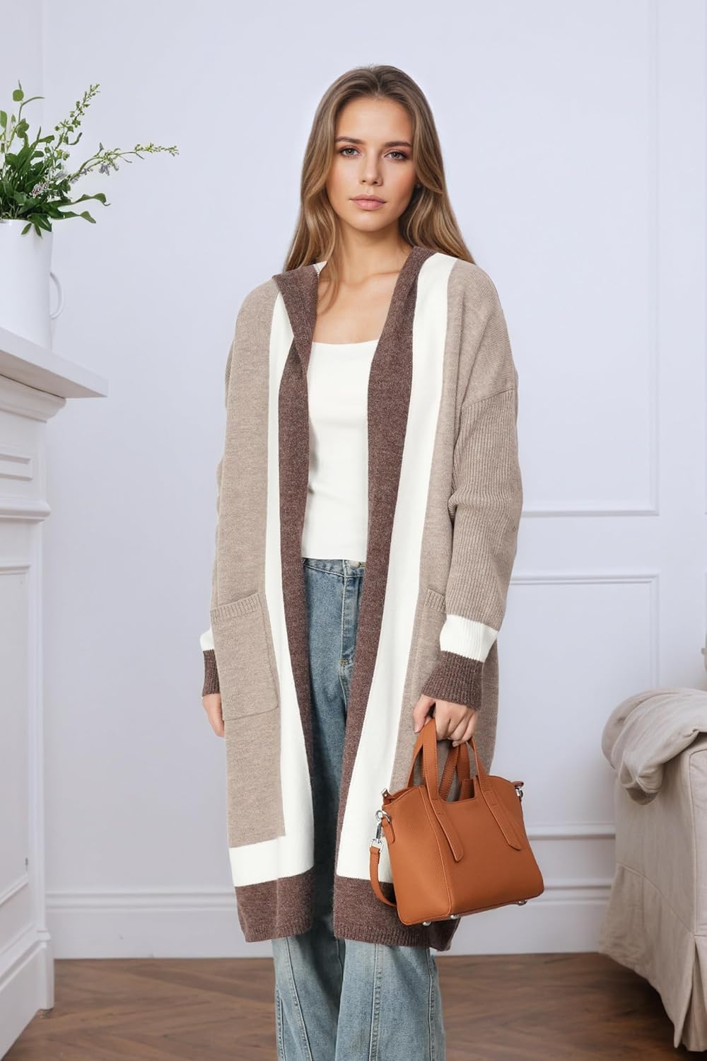 Long Sweaters for Women - Lightweight Hooded Cardigan with Batwing Sleeves, Oversized Knit Coatigan for Fall and Winter 2025 Khaki - Image 2