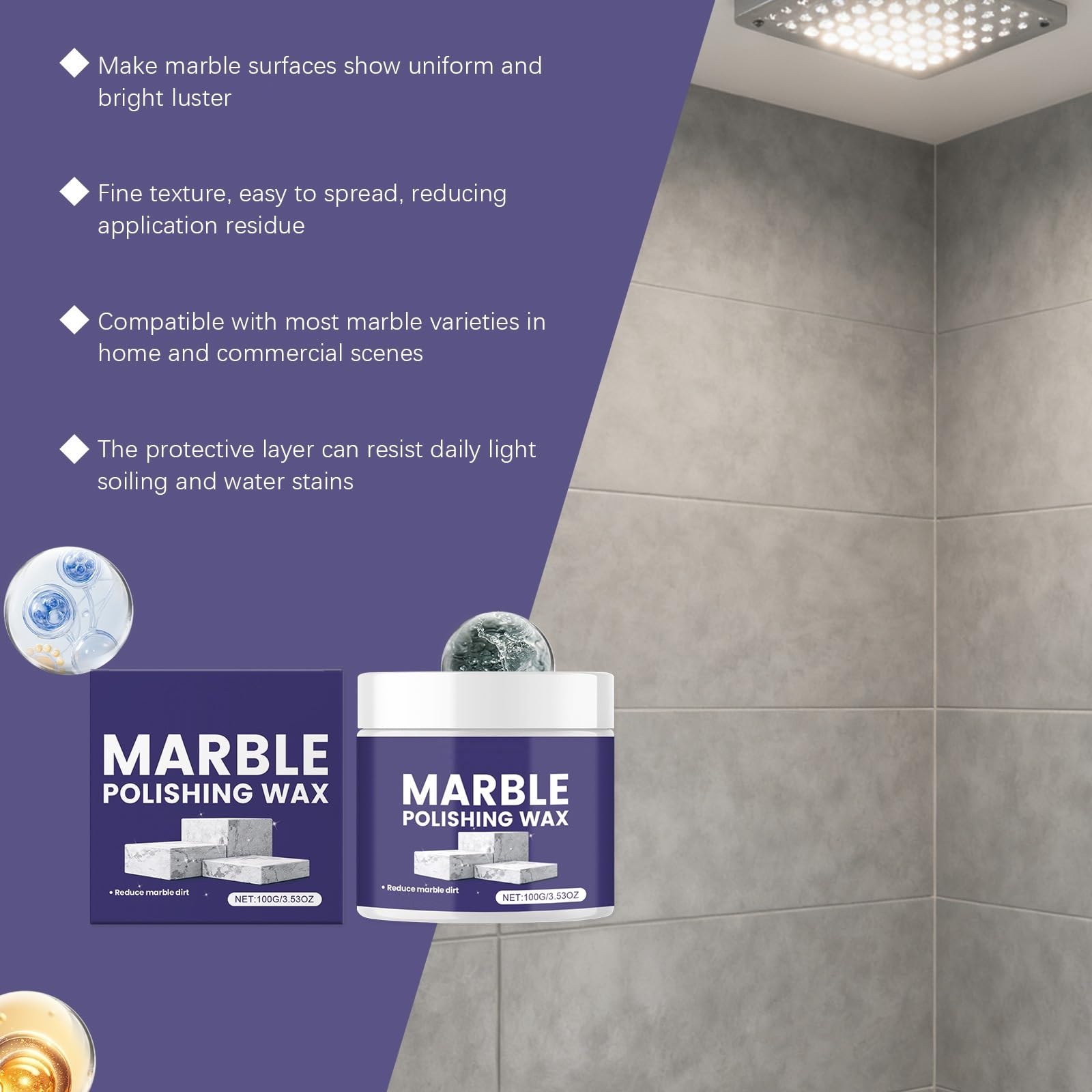 Marmorpolierpaste, professionelles Marmorpolierwachs für Granit, Quarz, Steinarbeitsplatten, Böden Fliesen. Verleiht neuen Glanz und entfernt Mattheit. Langanhaltender, wasserfester Schutz. (6pcs)