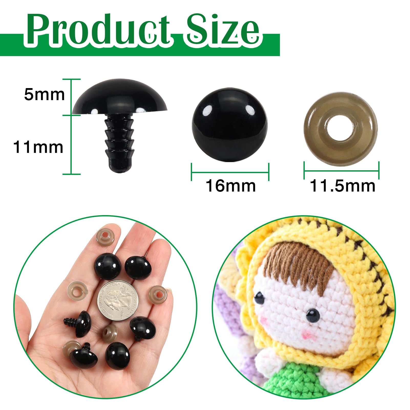TOAOB 50 Pezzi Occhi di Sicurezza per Amigurumis con Rondelle