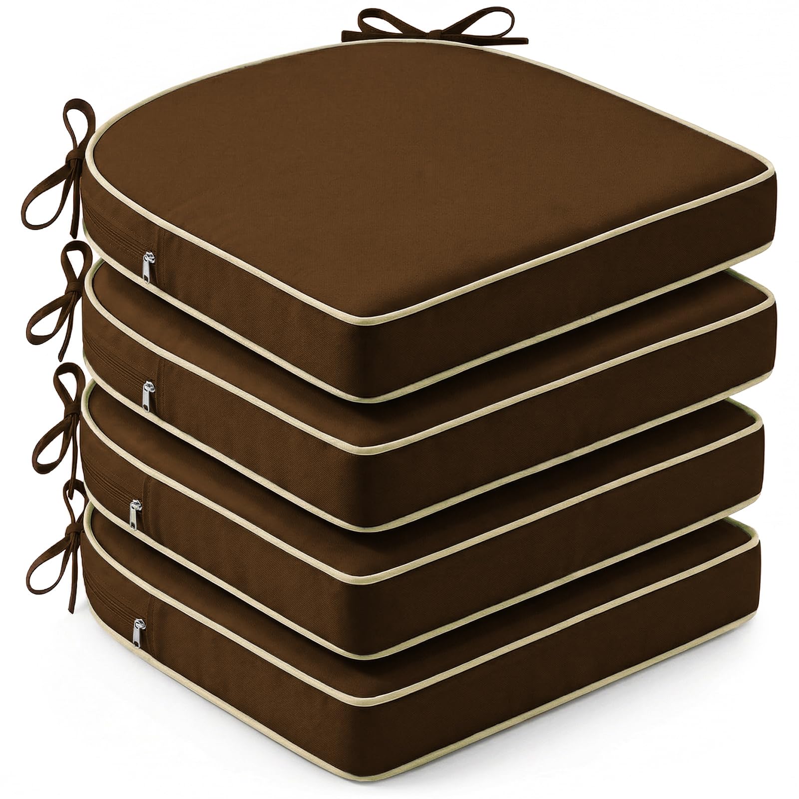 AS AWESLING 4 Pack Heavy Duty D-Shaped Chair Cushions for Garden, Patio, Indoor - Oxford Wipe Clean Cover, High Density Foam Filling (DARK BROWN, 43cm x 41cm)