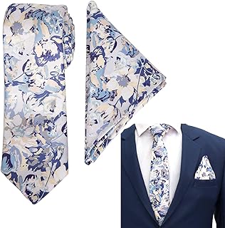 VIBHAVARI Men's Micro Polyester Paisley Necktie Set with Pocket Square (Blue, Free Size) Price In India