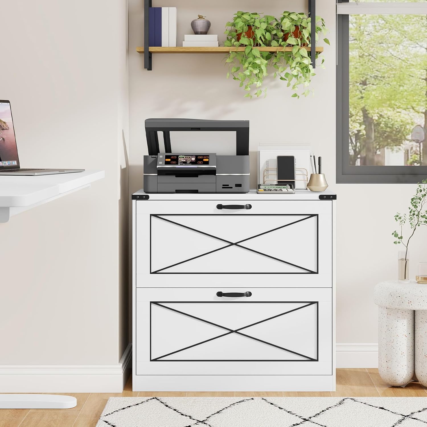 Vabches Lateral File Cabinet with 2 Drawers, Farmhouse Filing Cabinet Office File Cabinet with File Drawers, Wood Rustic Storage Cabinet File Organizer for Home Office, Living Room, White