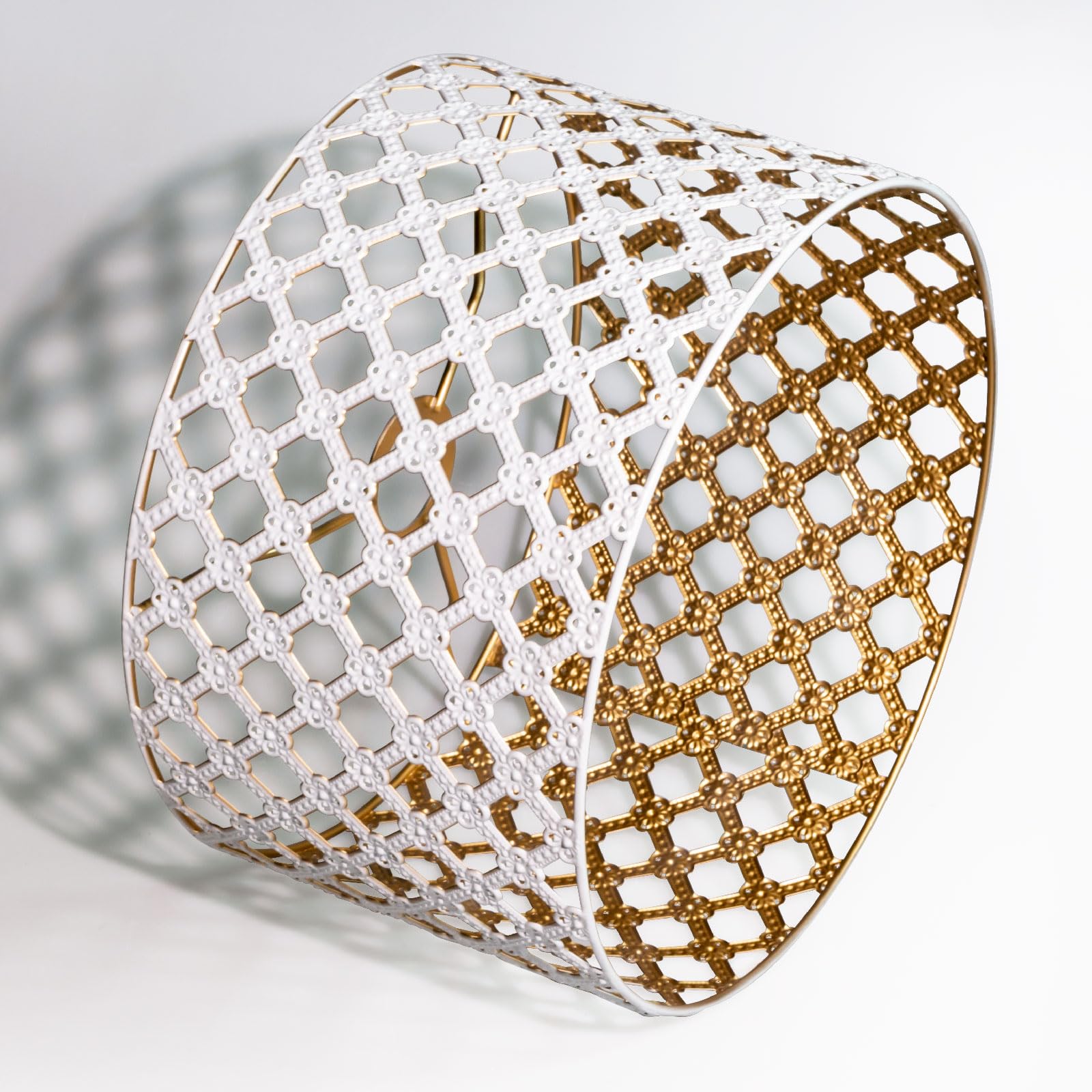 Osasy Whiteblack Gold10 Metal Drum Lamp Shades Table Shades, Hollow-Carved Design Replacement Lampshades White Gold