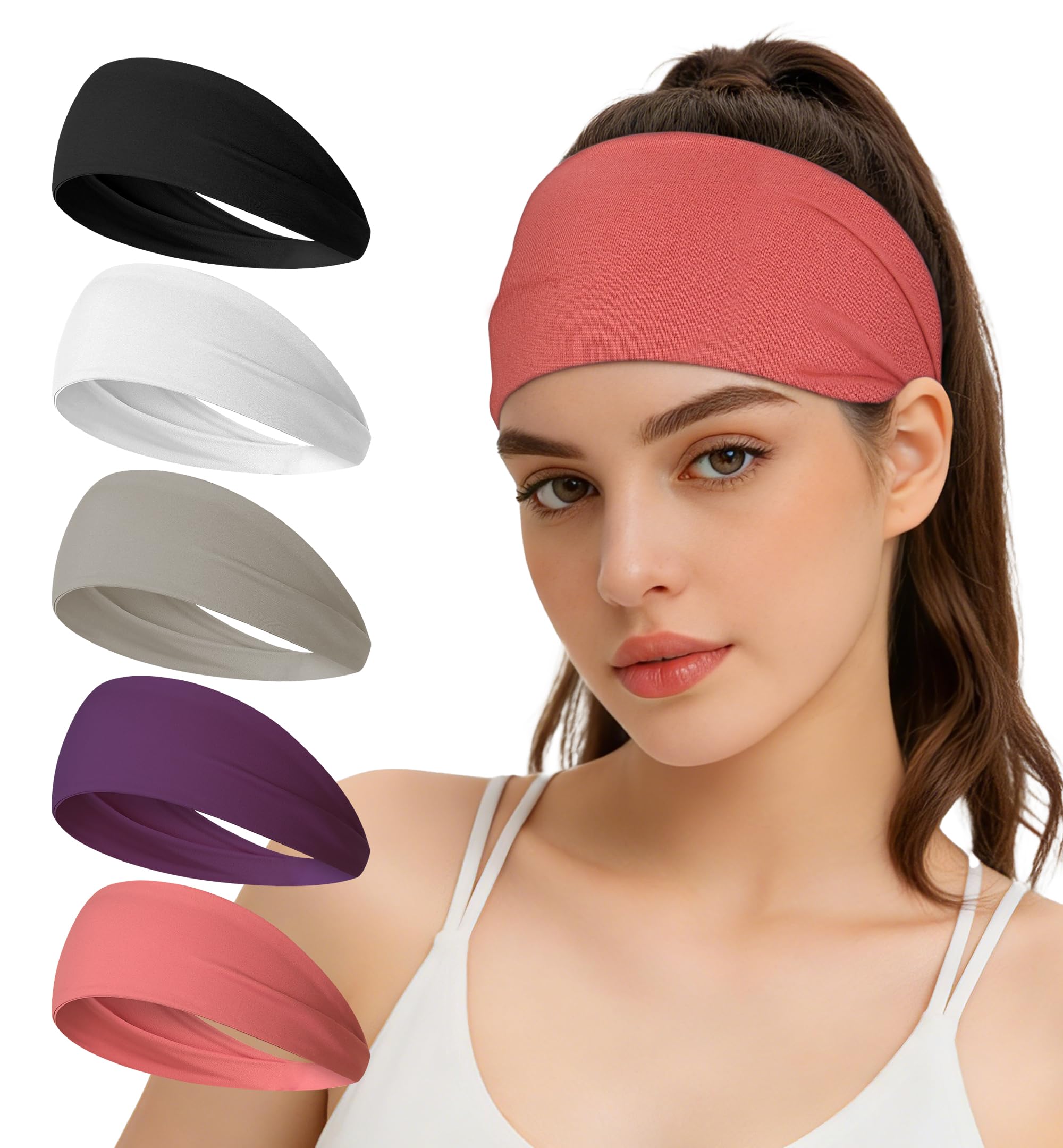 HiRui Headbands for Men Women (5Pack), Running Headbands Moisture Wicking Workout Sweatband Sports Headband for Cycling Basketball Yoga Fitness