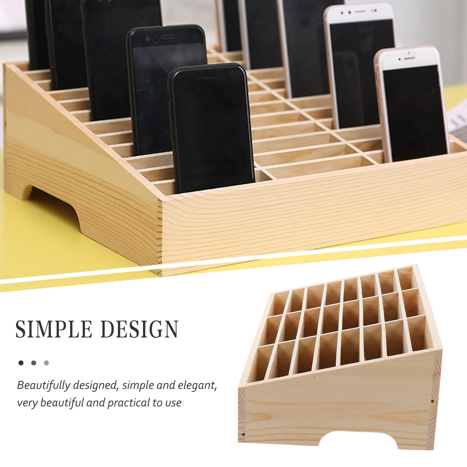 TOYANDONA Organizer per Cellulari in Legno Multi-griglia Pratico e Conveniente, Scatola Portaoggetti Elegante per Aule e Laboratori, per Conservare Accessori per Telefoni