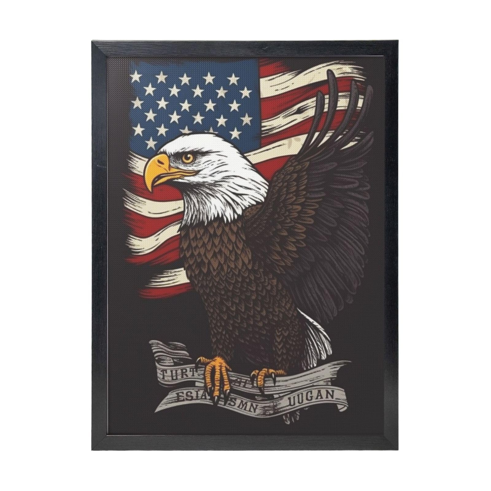 Framed Wall Art - Decorative Canvas Painting USA Patriotic Eagle with American Flag Pictures Poster Aesthetic Modern Prints Artwork for Bedroom Office Wall Decor Ready To Hang 12x16 in