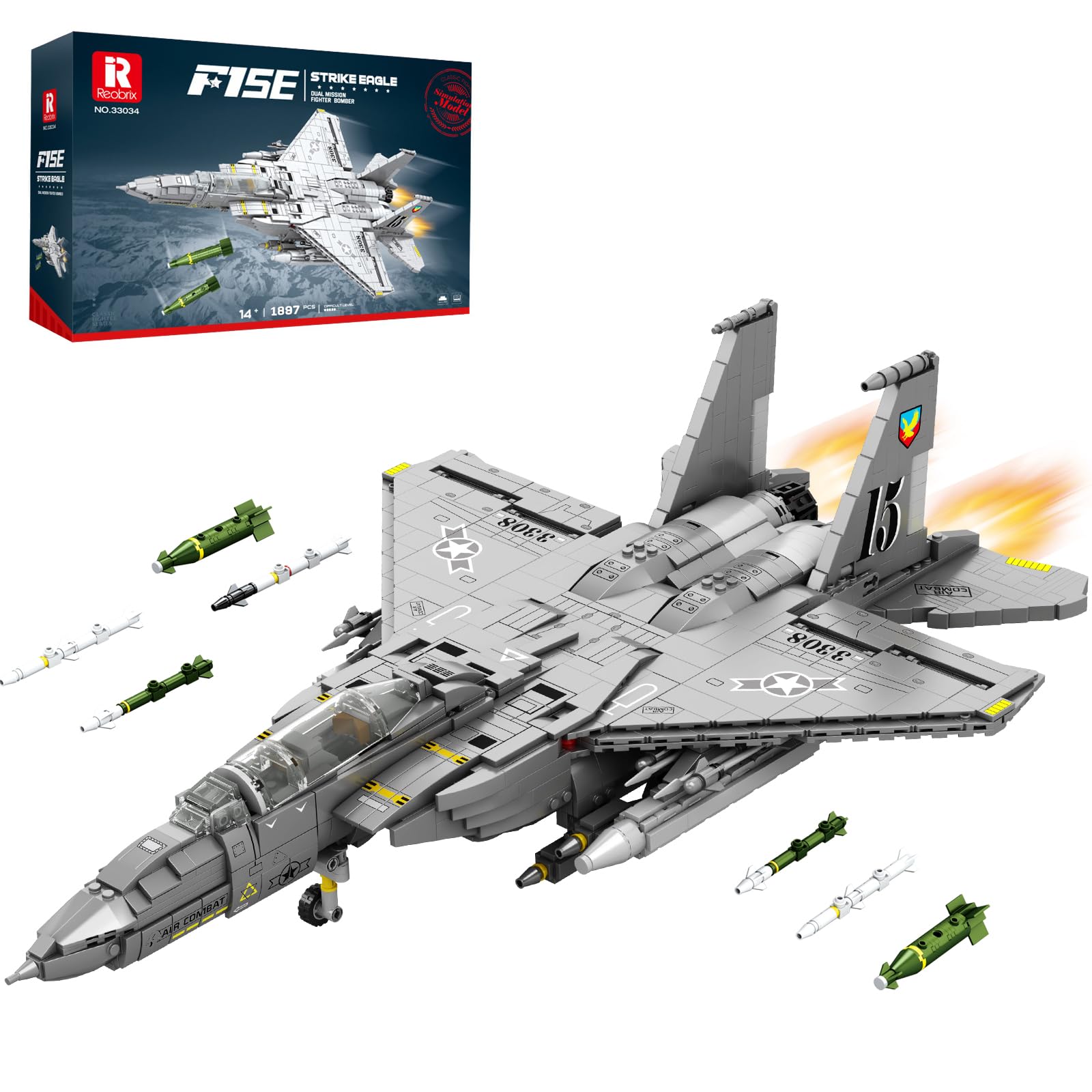 Reobrix F-15E Fighter Bomber Building Blocks Set for Adults 33034