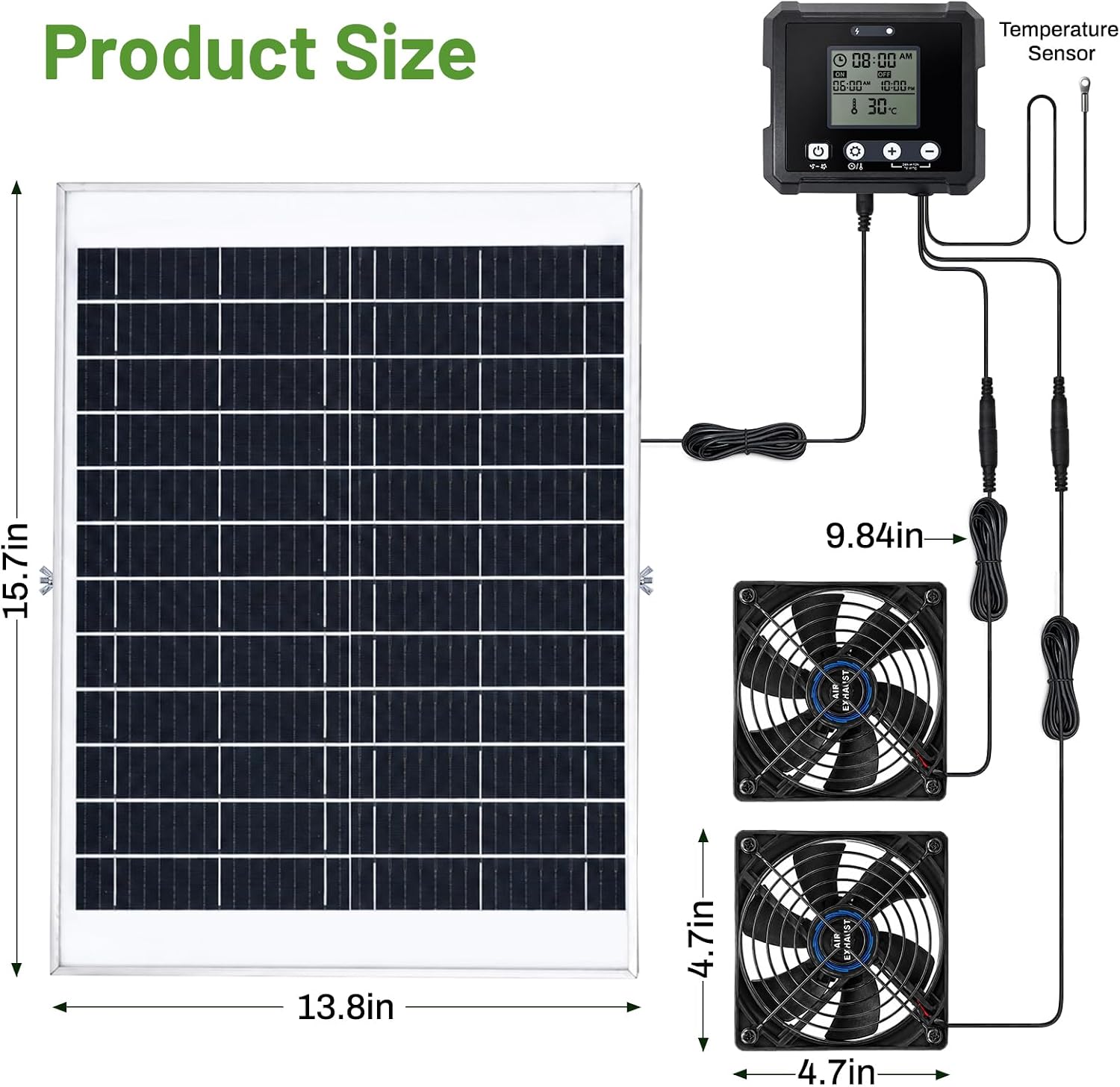 25W Solar Exhaust Fan for Chicken Coop, Smart Solar Powered Dual Vent Fans