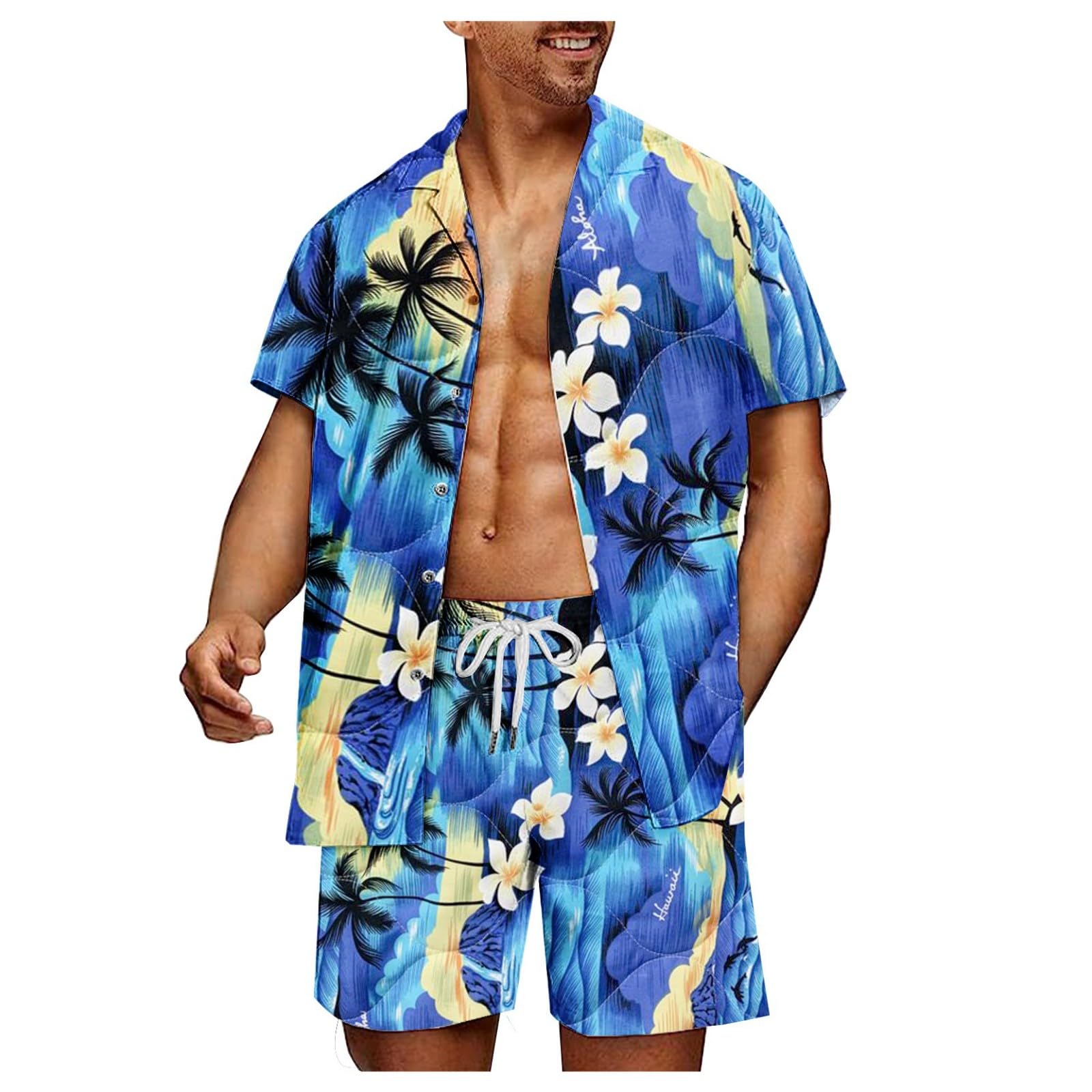 Conjunto de camisa y pantalones cortos tropicales de hombre para playa 5