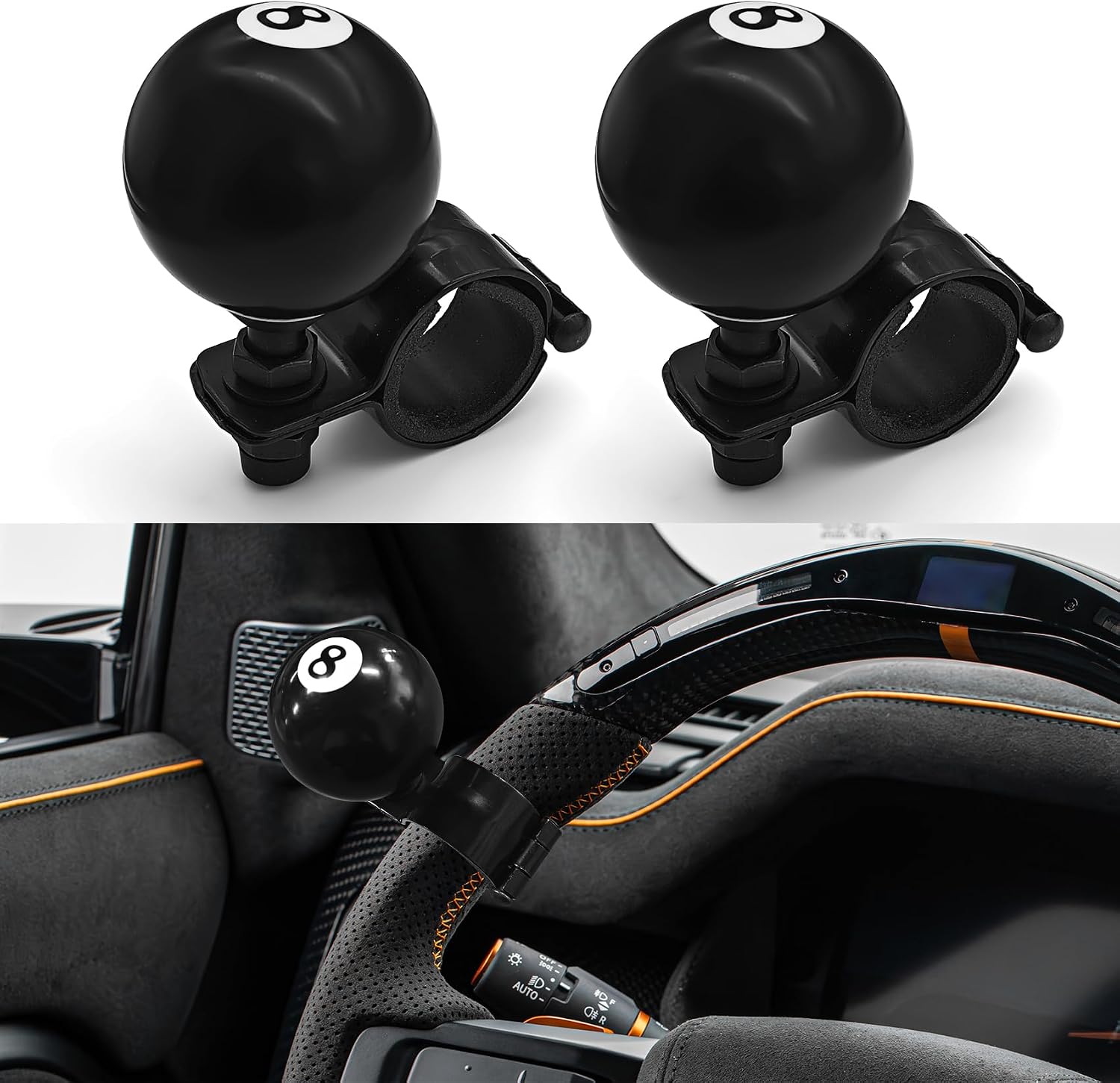 2PCS 8 Ball Steering Wheel Knob Spinner, Suicide Knob, Heavy Car Turning Suicide Spinner Handle, Universal 360 Degrees Rotation Steering Wheel Accessories Compatible with Most Vehicles (2PCS-1)