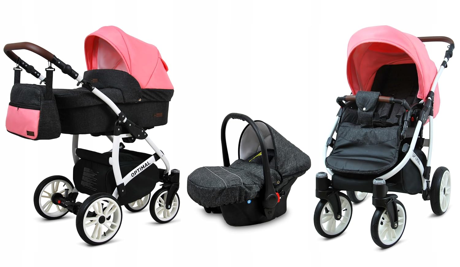 BabyLux 3-in-1 Pushchair Set - Optimal - incl. Baby Carrycot Buggy Sports Seat Car Seat - Car Seat - Pram Set - Combination Pram with Changing Bag Rain Cover etc.