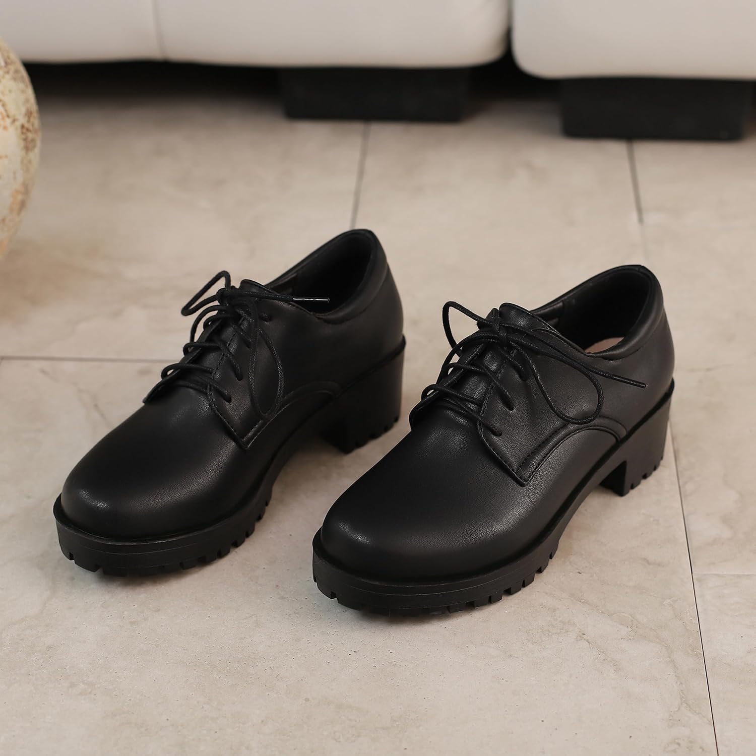 Office Oxford Women Round Toe Lace Up Derby Platform