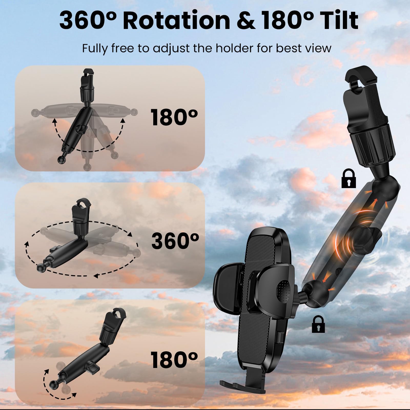 Soporte para teléfono de Coche, Espejo retrovisor, Soporte Giratorio de 360°, Compatible con Todos los teléfonos celulares iPhone y Android de 4 a 7 Pulgadas