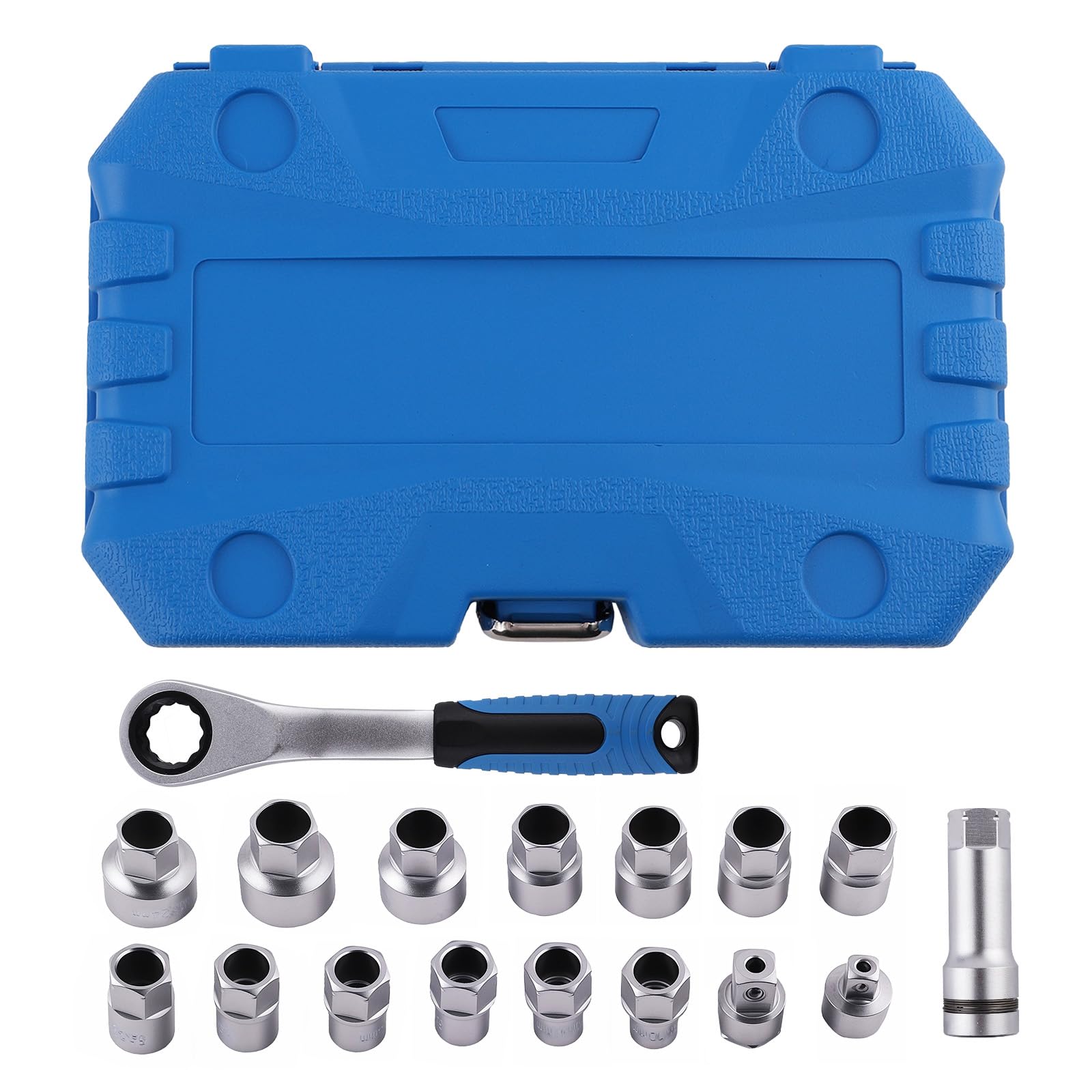 maXpeedingrods 17-tlg Durchsteck Steckschlüssel Satz mit Ratsche CRV 10-24mm für Mechaniker Werkstatt, Umschaltknarre Durchgangs Steckschlüsselsatz 1/2 Zoll und 3/8 Zoll