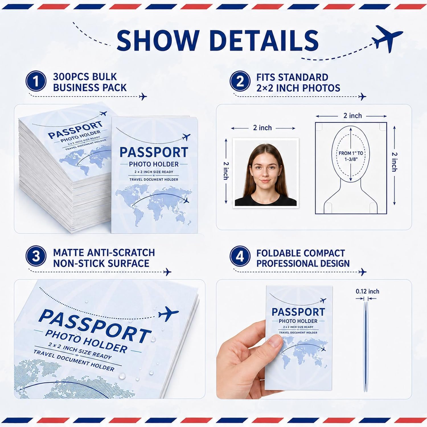 chiazllta 200 Pcs Thick Passport Photo Holder Folders for 2 x 2 Print