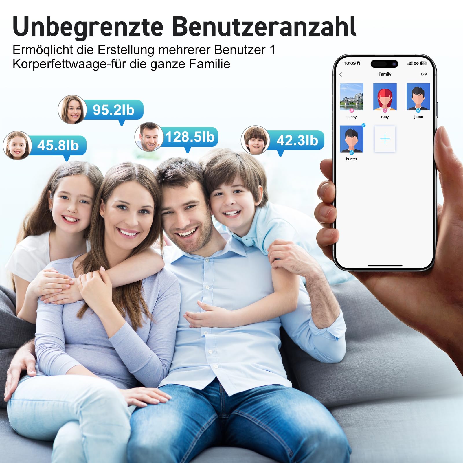 INSMART Inteligentna waga z dużym wyświetlaczem, waga 227 kg/500 lb z aplikacją/Bluetooth/czujnikiem pełnej powierzchni, waga osobowa analizuje 18 danych pomiarowych, BMI, wagę, tkankę tłuszczową