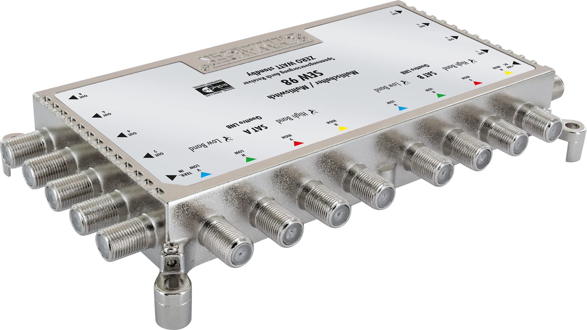 SCHWAIGER 5217 Multiswitch Sat Splitter 8 vías Sat Splitter Digital Multiswitch Splitter de 8 vías con Fuente de alimentación Externa 2 Posiciones de satélite en 8 Salidas