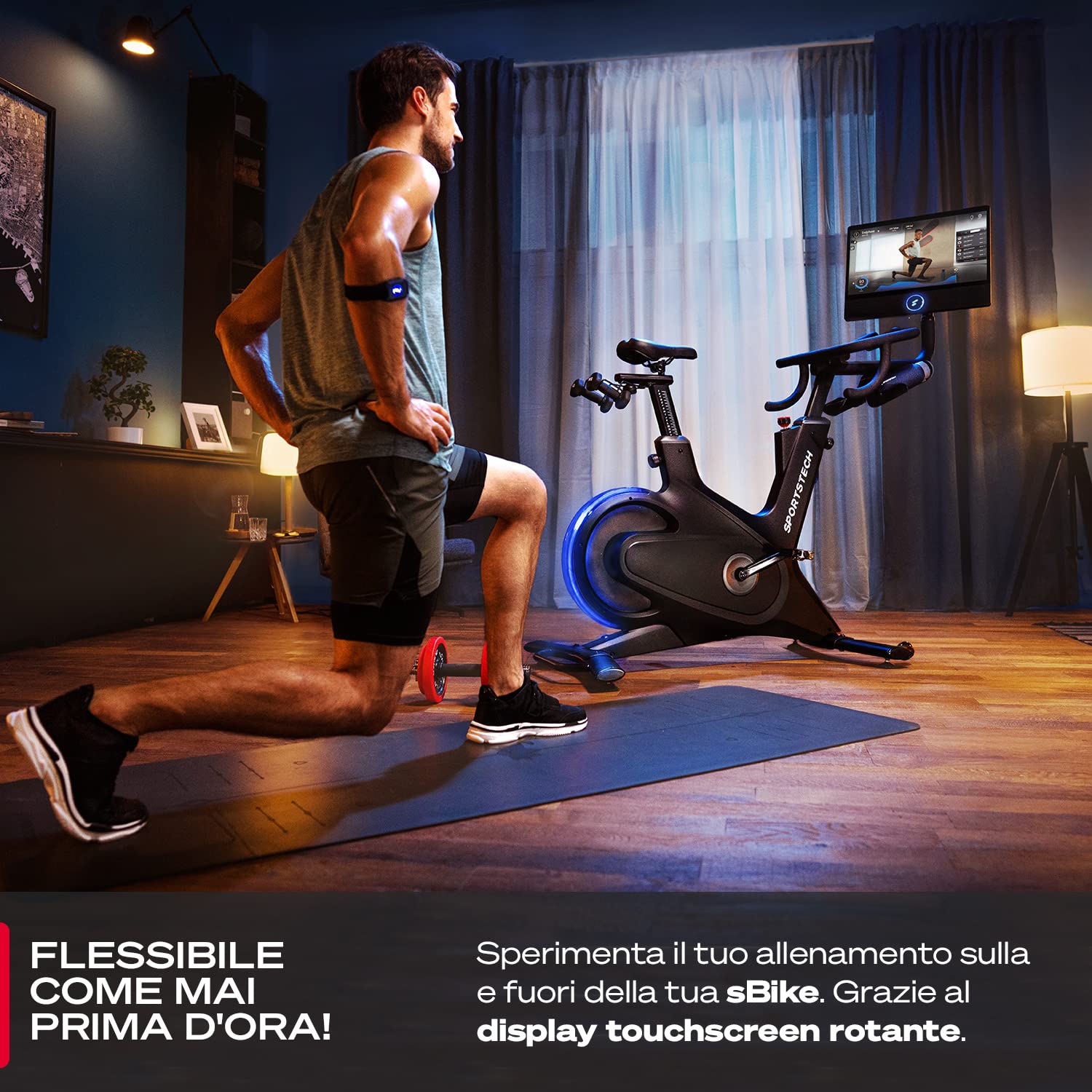 Sportstech sBike, Smart Cyclette da Casa, Alternativa Avanzata a Ellittica da Casa o Cyclette Pieghevole, con Corsi dal Vivo e su Richiesta, Touch Screen da 21,5 Pollici, Nero