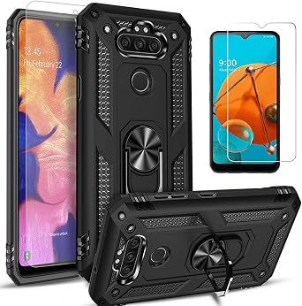 STARSHOP Compatible with LG K31 Rebel Phone Case, LG Aristo 5/LG Phoenix 5/Fortune 3 Case, with [Tempered Glass Protector Included] Military Grade Shockproof Cover with Kickstand- Black