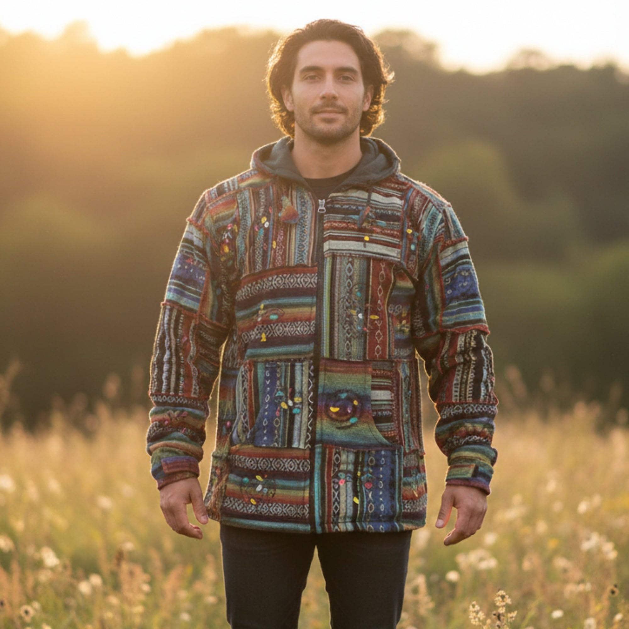 SHOPOHOLIC FASHION Herren Outstiched Hippie Kapuzenjacke