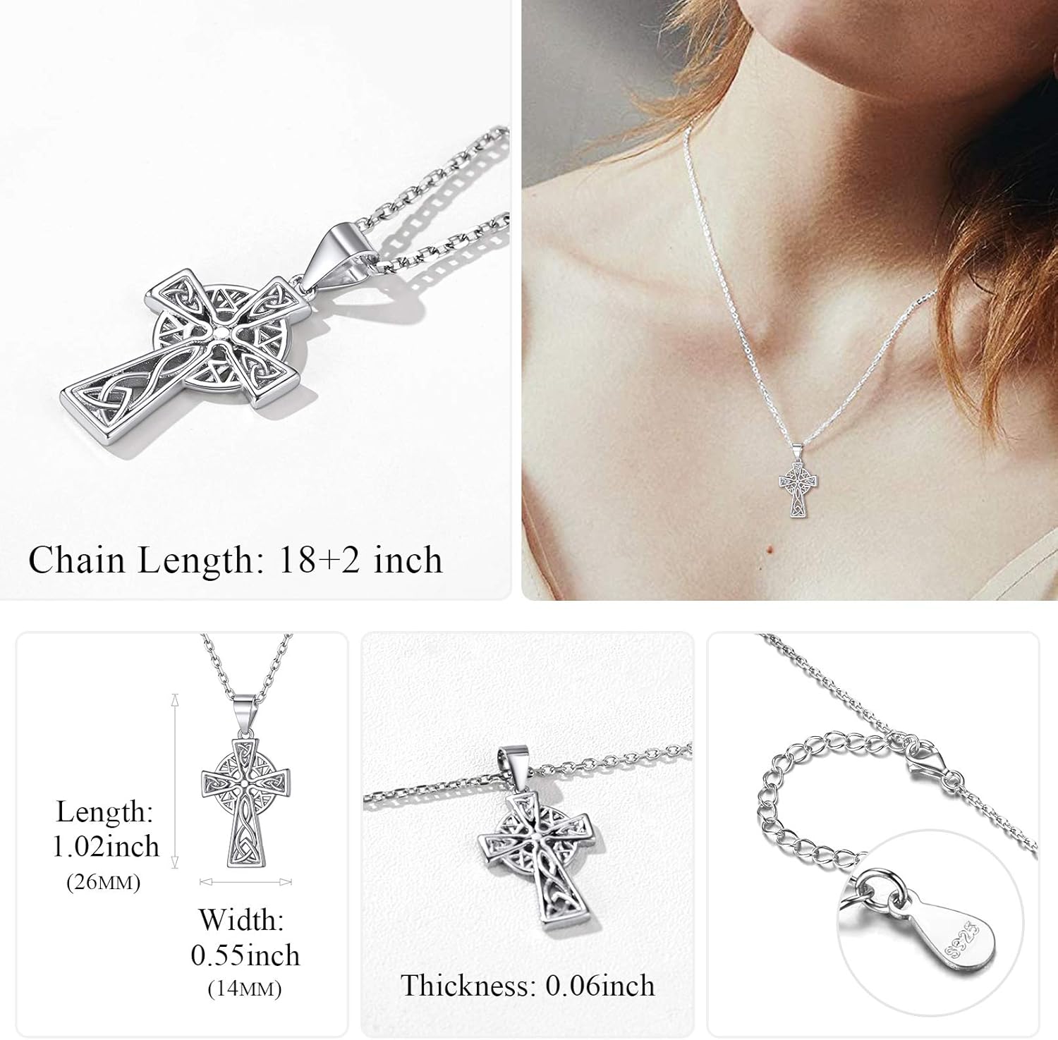 ChicSilver 925 Sterling Silver Good Luck Irish Celtic Knot Necklaces Vintage Triangle/Cross/Round Pendant Necklaces Gift for Women - Image 4