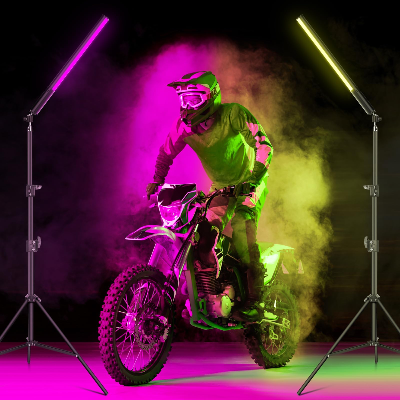 1 lampada video LED RGB per fotografia, luce a colori 2500 K-6500 K CRI95+, luminosità regolabile da 0 a 100%, con display LCD, treppiede da 0,75 m a 2,08 m e telecomando