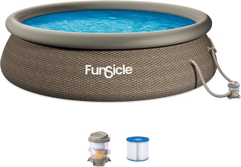 Funsicle Quickset Designer 12' x 36" Round Above Ground Swimming Pool, with FiltraBoost 800 GPH Filter Pump, Type D Filter Cartridge & Repair Patch, Triple Basketweave Print | Round, With FiltraBoost 800 GPH Filter Pump, Type D Filter Cartridge & Repair Patch, Triple Basketweave Print