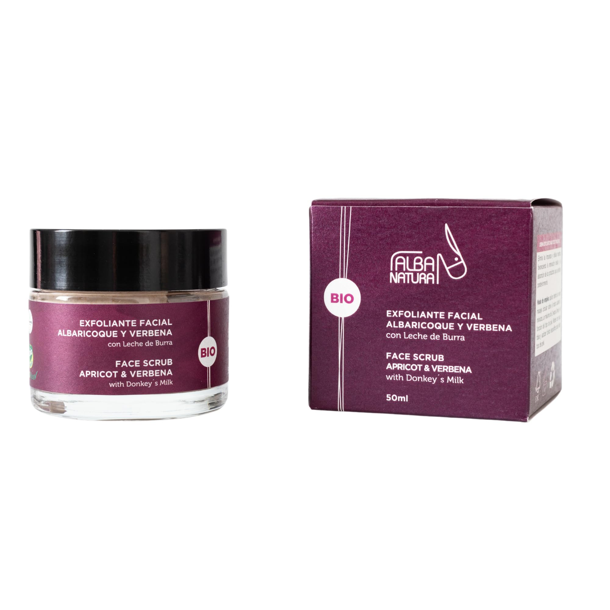 Alba Natura - Exfoliante Facial - Crema Exfoliante a Base de Albaricoque y Leche de Burra Ecológica - Para Todo Tipo de Pieles - Favorece la Renovación Celular - Tarro de Vidrio de 50ml
