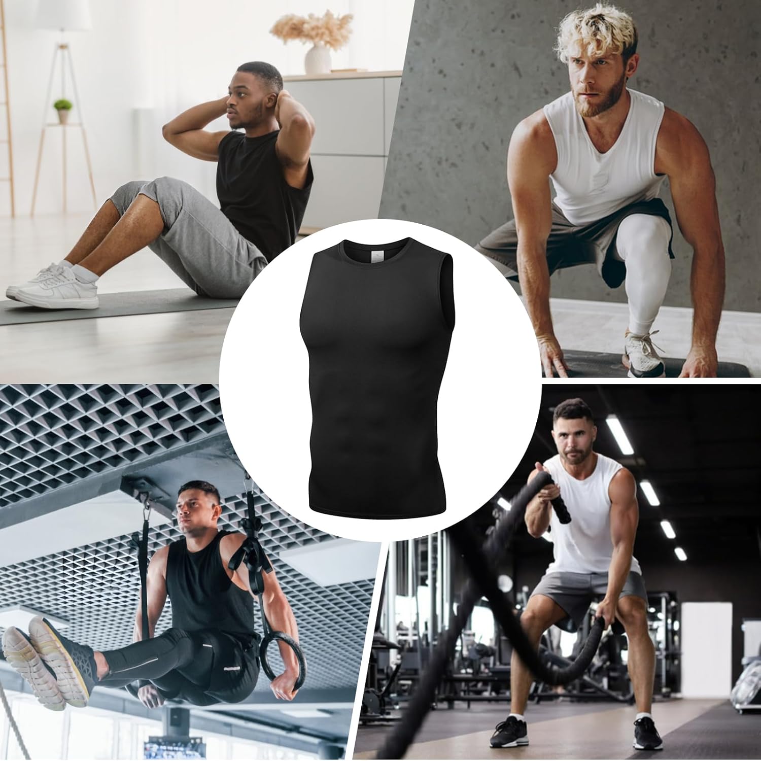 Mens Athletic Compression Shirts Dry Fit Sleeveless Under Shirt Running Workout Muscle Base Layer Tank Tops for Gym - Image 6