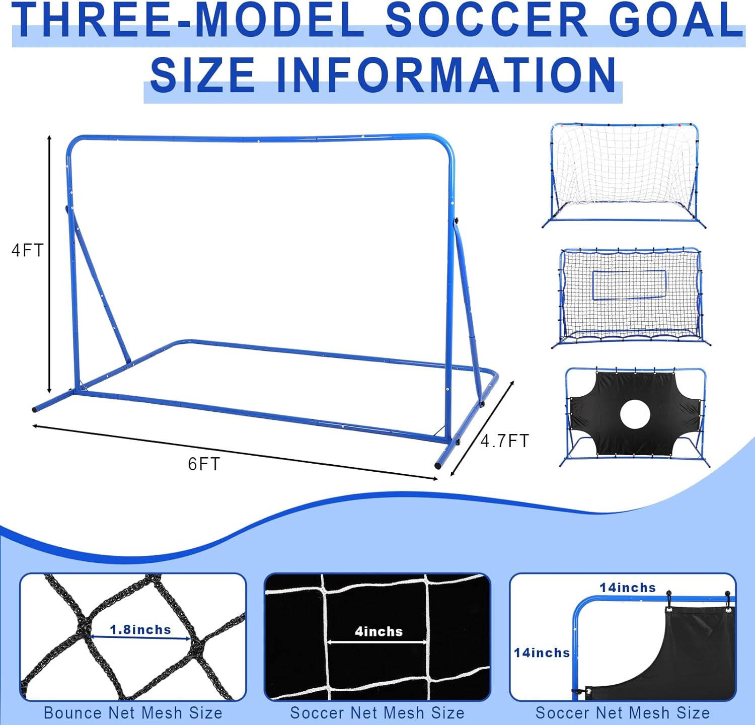 Three Modes of Soccer Goal, Target Net and Rebound Net, Precision Training, Tear-Resistant, Corner Kick Training, Suitable for Children and Teenagers Control (4x6ft)