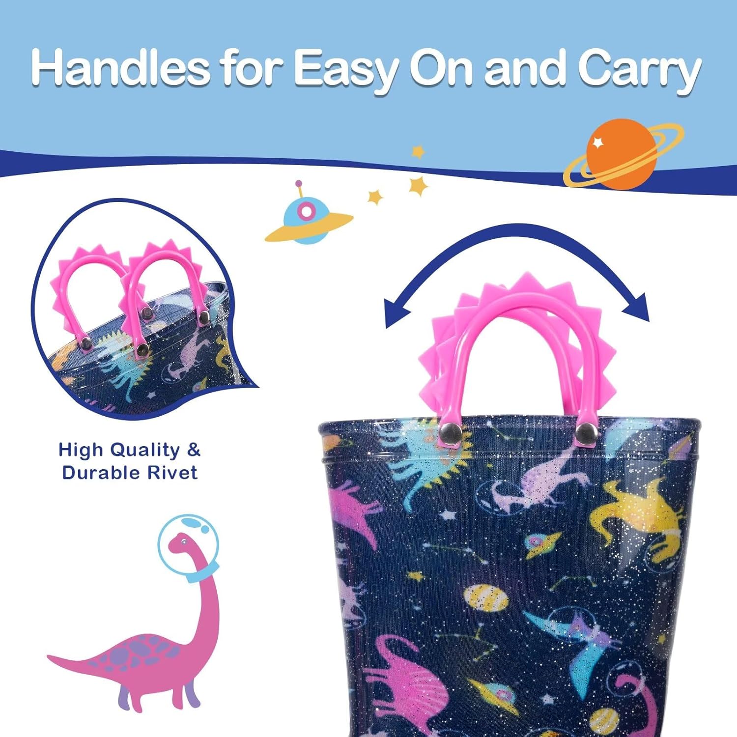 Toddler Kids Rain Boots Boys Girls Light Up Waterproof Boot with Handles - Image 3