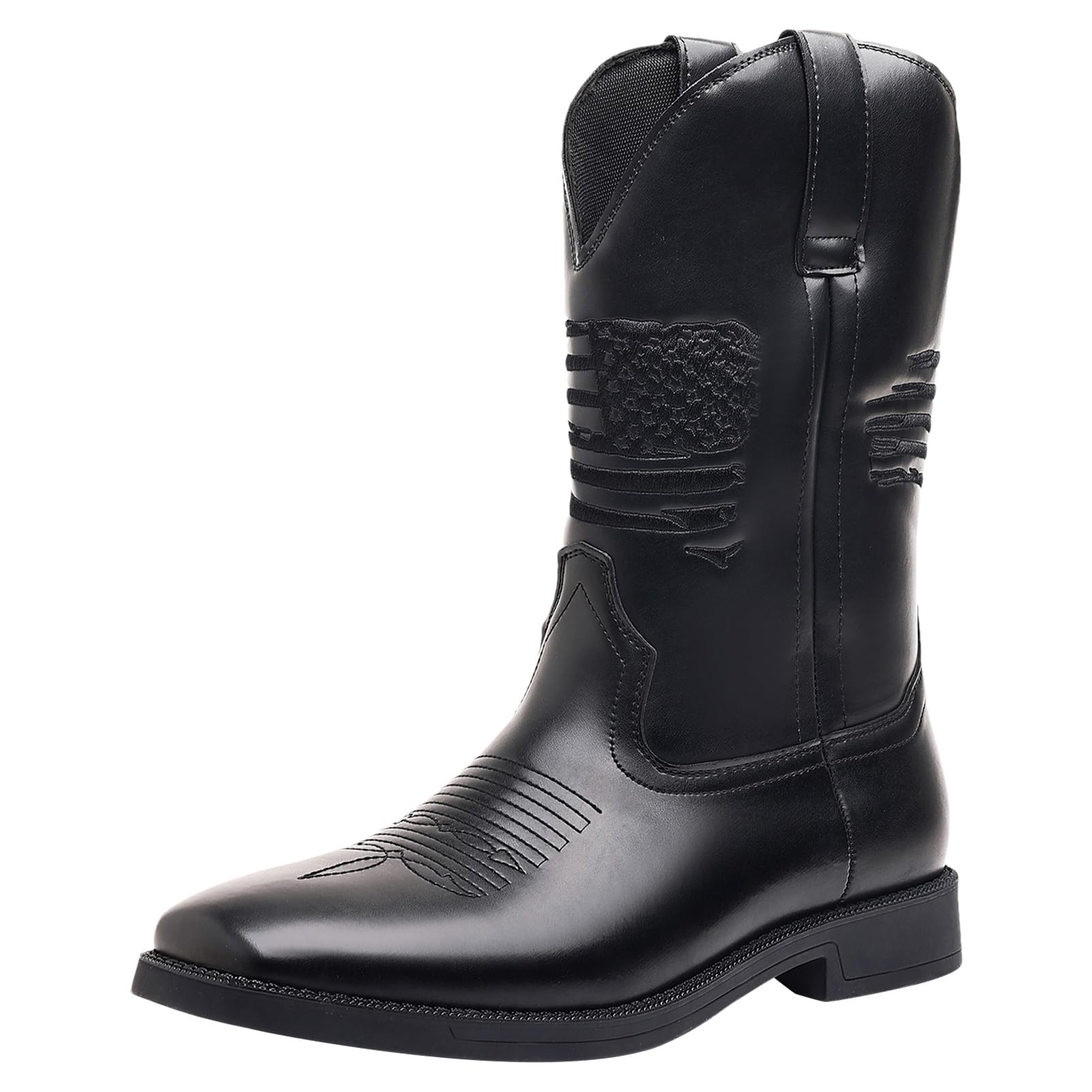 ANUFER Hommes Bout Carré Mi-Mollet Occidental Cowboy Bottes | Vintage Brodé, Slip-On, Couleur du Pinceau, Talon Carré de 3cm, Chaussures Habillées Montantes