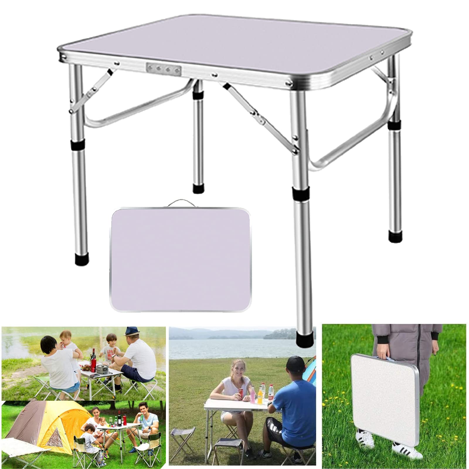 YouseaHome 2FT Camping Table Folding Picnic Height Adjustable Legs, Lightweight Aluminium Portable Travel Outdoor Kitchen Work Top Garden BBQ Party, Beach Fishing, 2FTx1.5FTx1FT/2FT, White