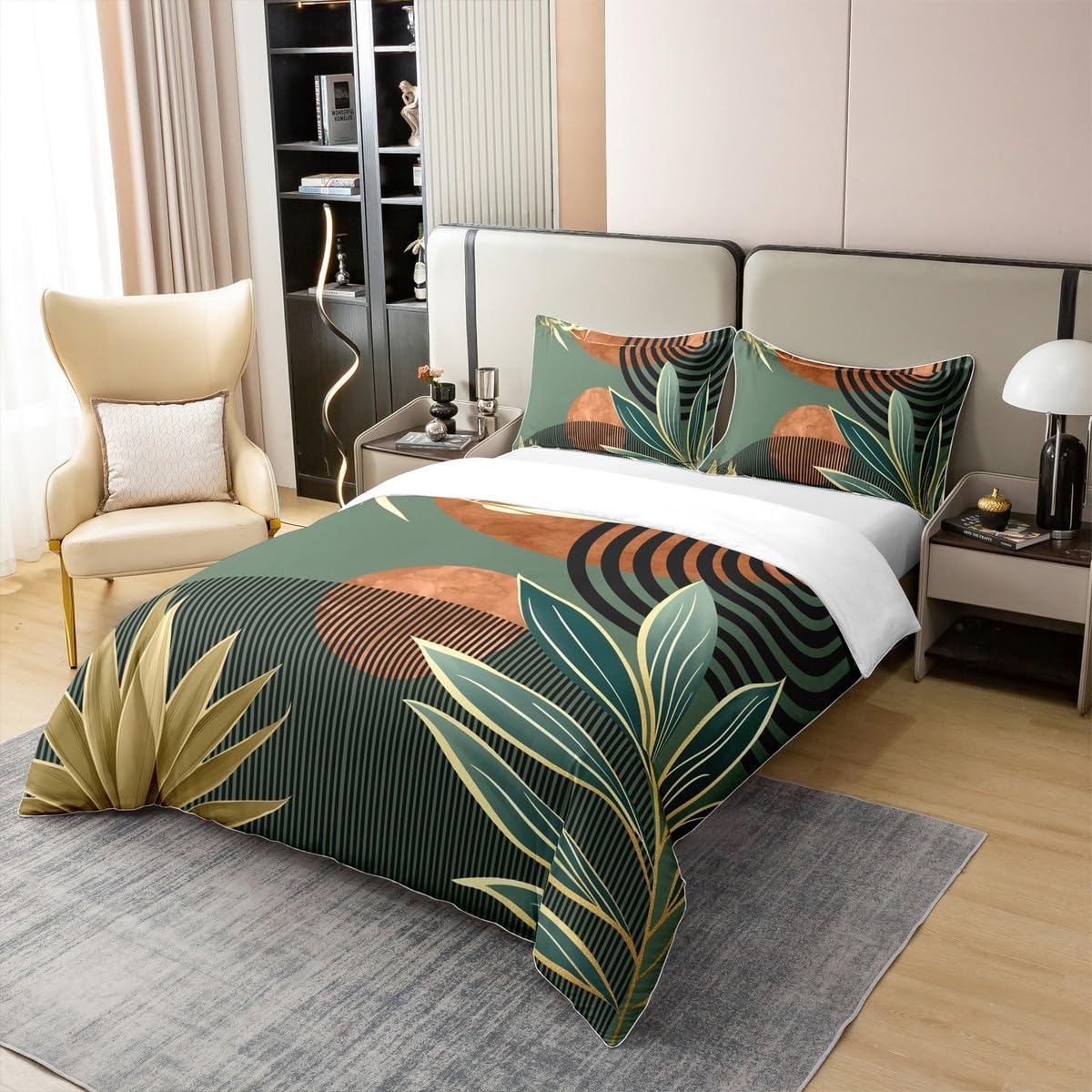 Erosebridal Mid Century 100% Cotton Duvet Cover Vintage Bohemian Comforter Cover Queen Size Modern Minimalist Bedding Set for Kids Girls Boys Abstract Geometric Stripes Art Quilt Cover