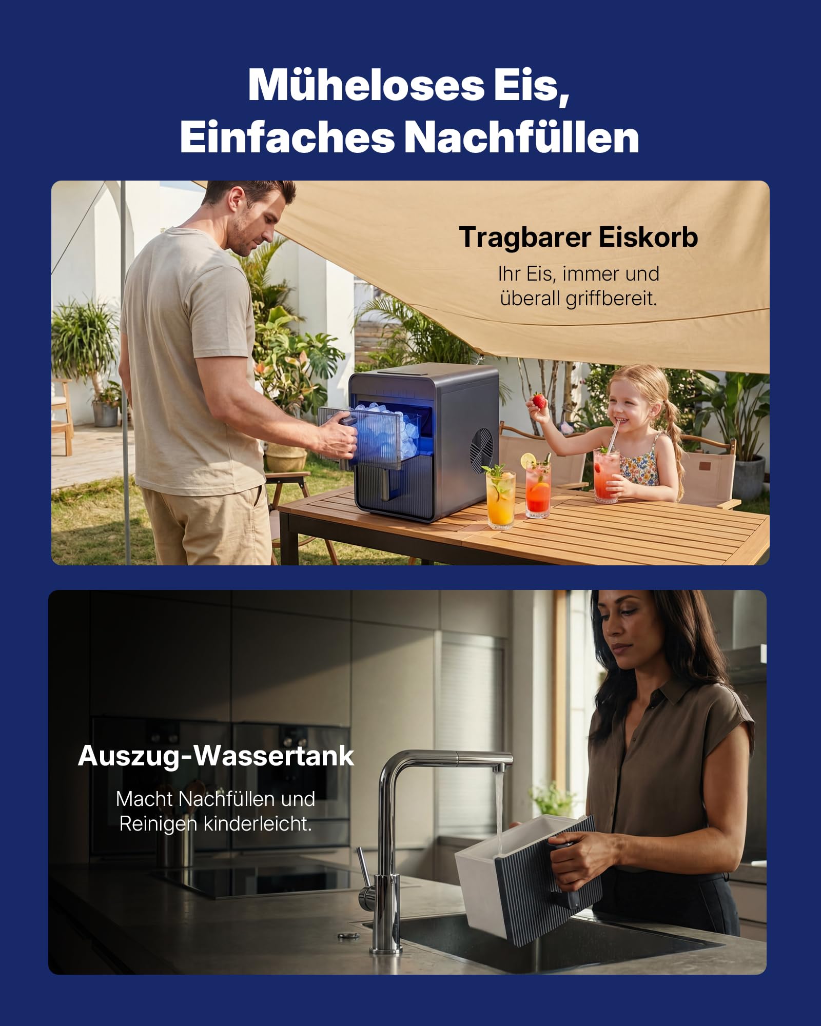 Upstreman Eiswürfelmaschine mit LED, 9 Eiswürfel in 6-8 Min, Eiswürfelmaschine Klein 2 Eisgrößen, Digitale Touch-Display, Automatische Reinigung, Ice Maker für Zuhause,Küche,Büro, BI10