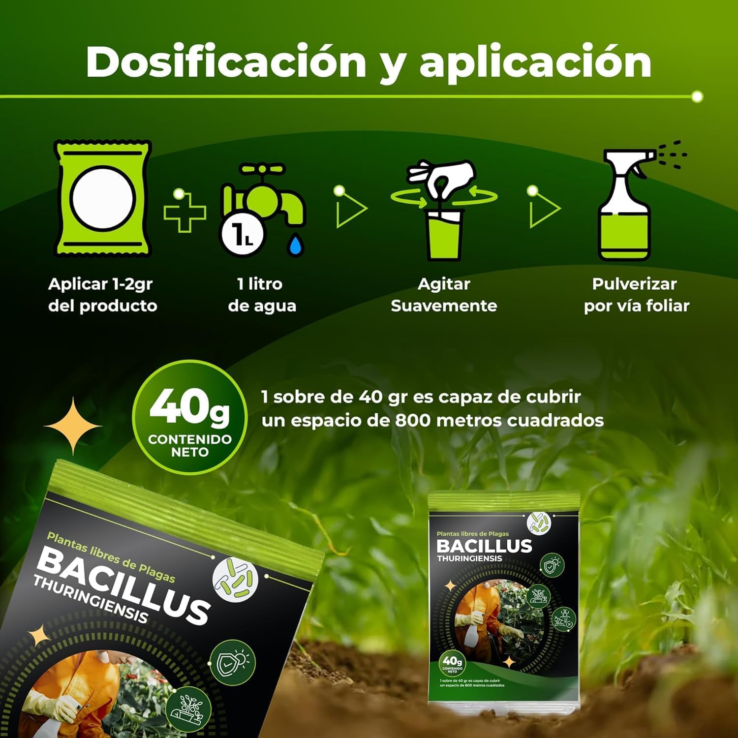 TRABE Pack 5 Bacillus Thuringiensis 40g | Protección contra Orugas Ecológico | Protege Todo Tipo de Cultivos y Plantas de Plagas | Respeta Animales, Medio Ambiente y Personas