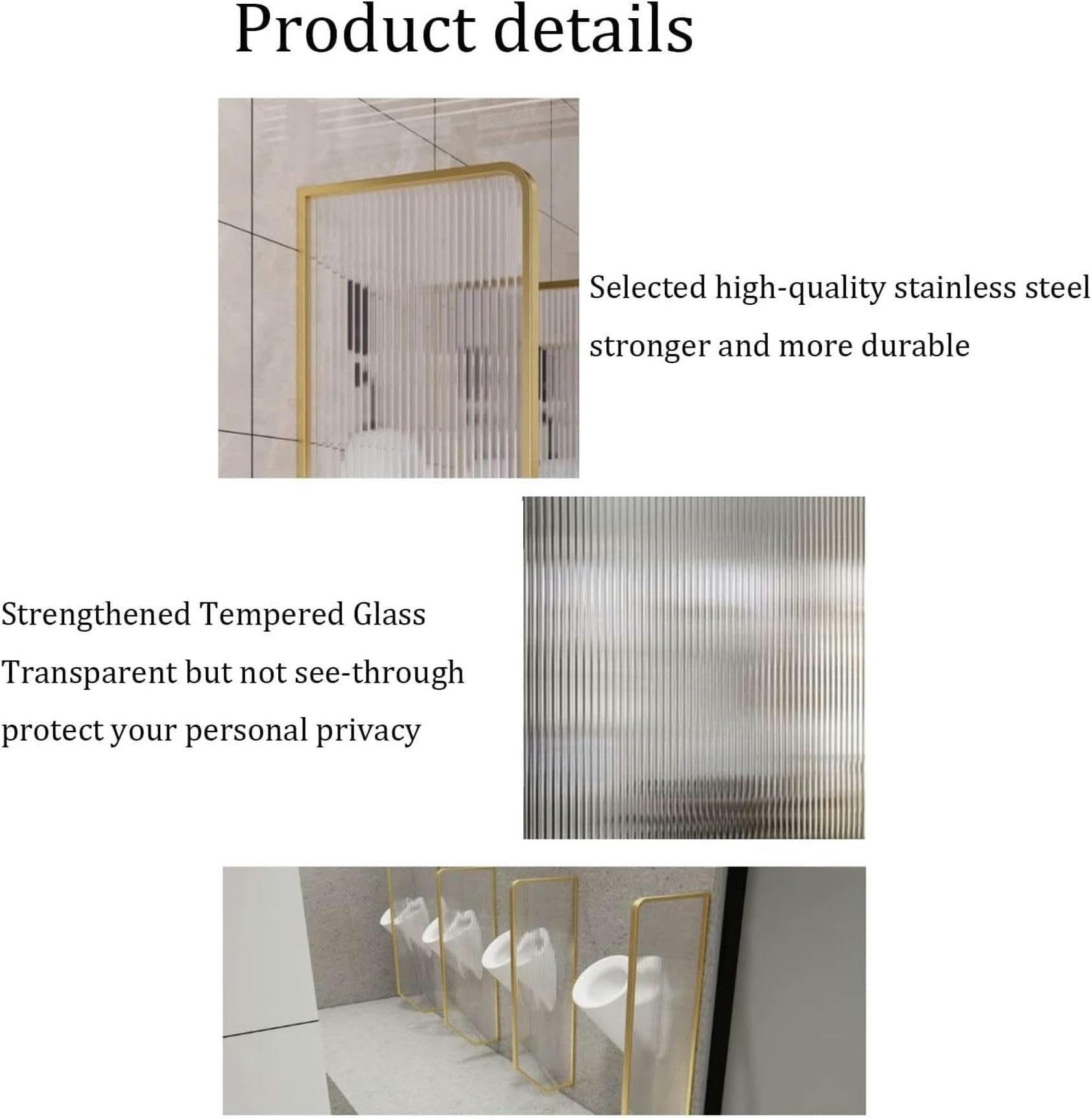 Tabique de pared de acero inoxidable con panel de vidrio para protección contra salpicaduras de orina